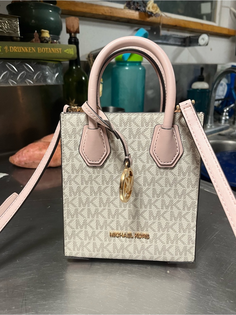 Michael Kors Pink Trim Monogram Mini Tote